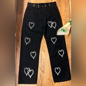 Black Pants with Heart Accents